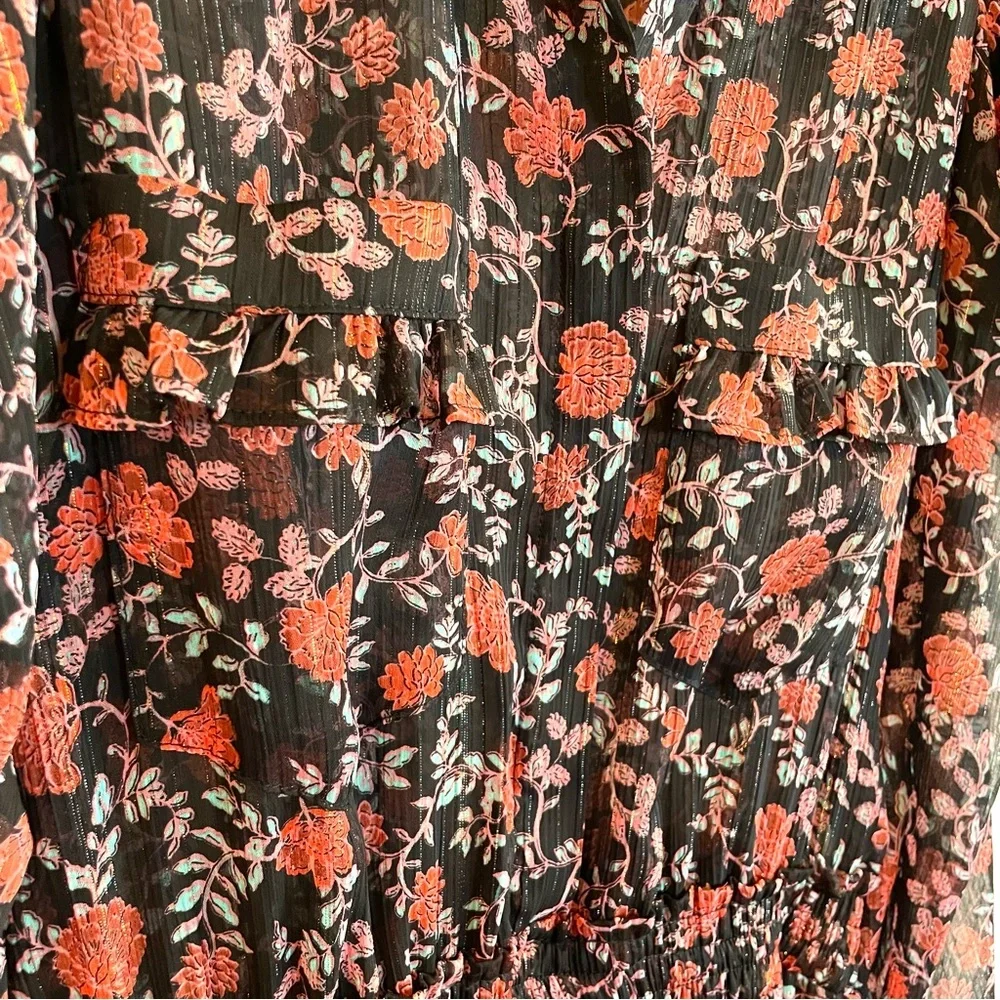 MISA Anika Dress XS Carnelian Blooms Floral Ruffle Mini Metallic - Picture 8 of 11